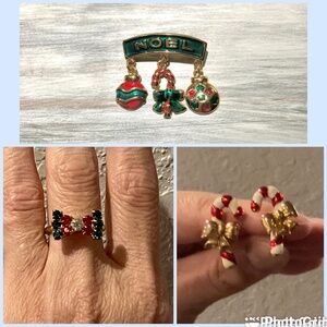 Christmas Jewelry - Brooch, Ring, Earrings